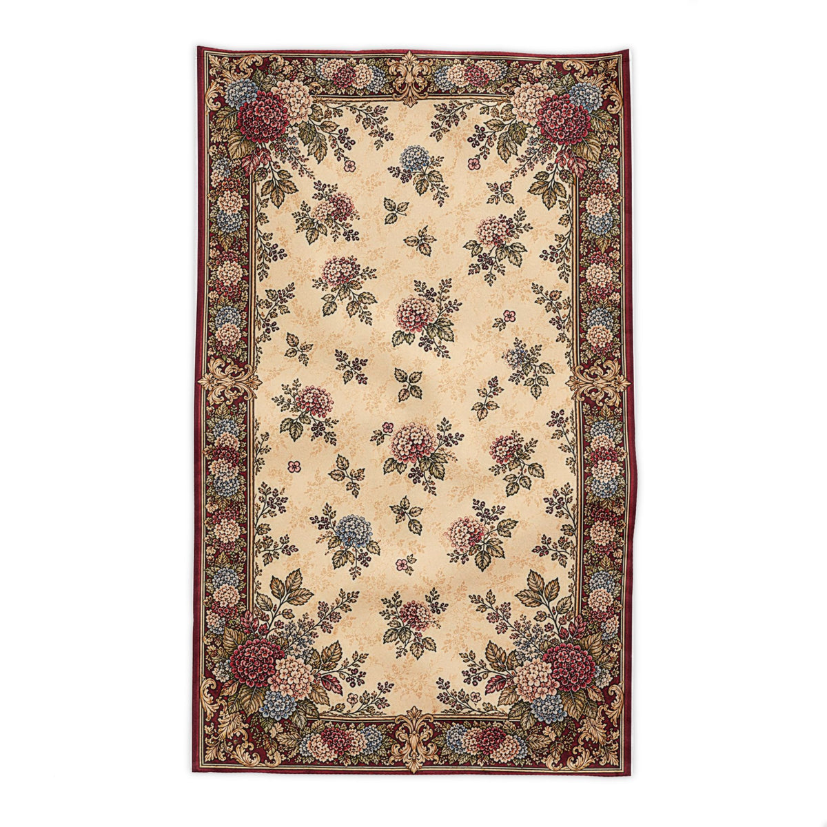 Burgundy Hydrangea Chateau Tablecloth, French Country Floral Border Cream, Blue Wine Red, Fall Autumn Dining Table Linen