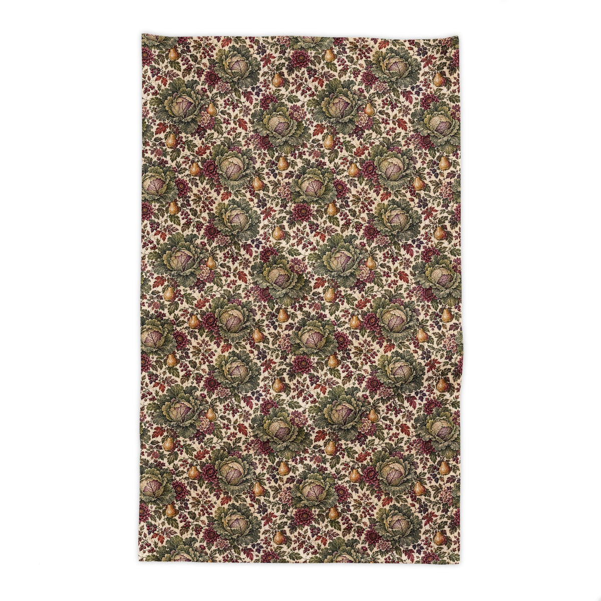 Victorian Cabbage Pear Garden Tablecloth, Burgundy Floral Botanical French Country Dining Table Linen Square Rectangle