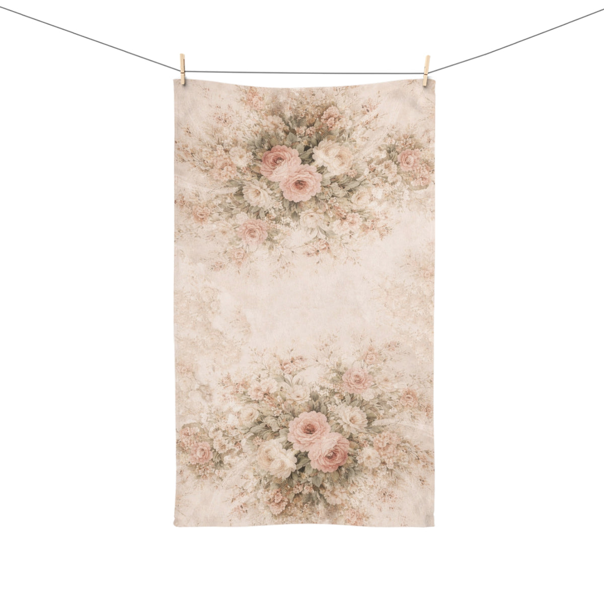 Romantic Blush Rose Garden Hand Hair Towel, Vintage French Country Floral Cloth, Shabby Chic Victorian Chateaucore Bathroom Kitchen Decor