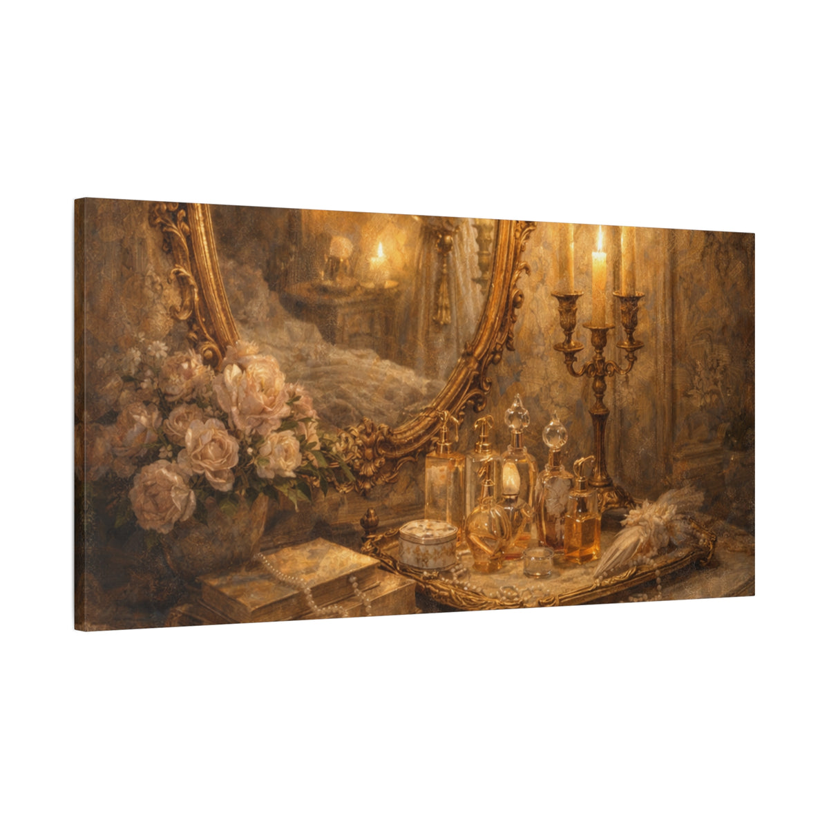 French Country Perfume Vanity Canvas Wall Art Print, Chateaucore Floral Wall Hanging Decor, Victorian Romantic Home Decor, Gift Mom Grandma