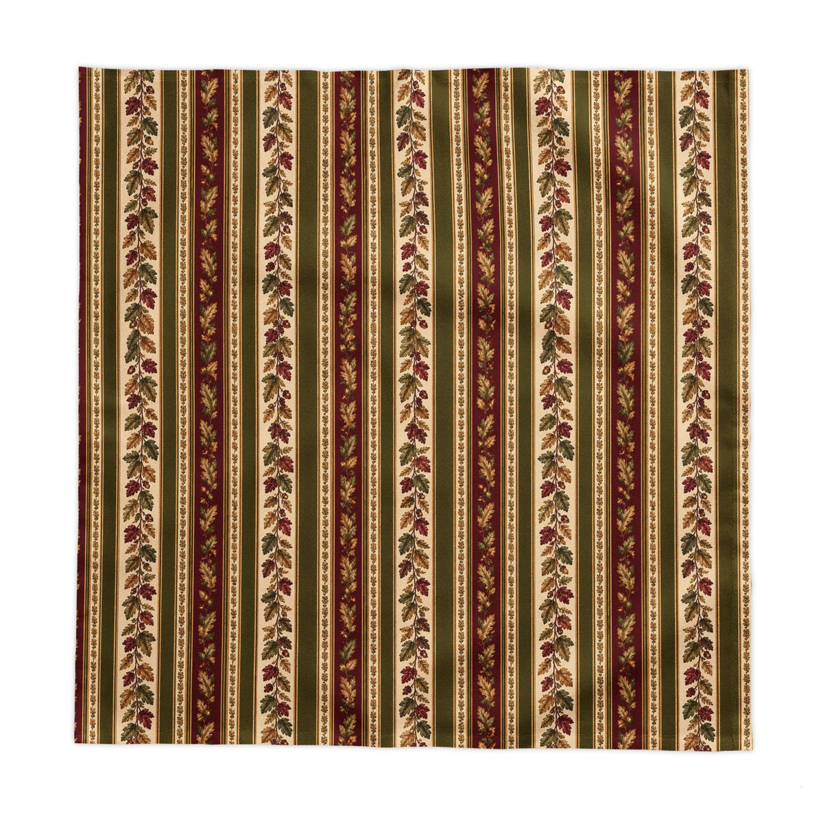 French Country Autumn Stripe Tablecloth – Olive Green, Burgundy & Gold Oak Leaf Botanical Dining Room Table Decor