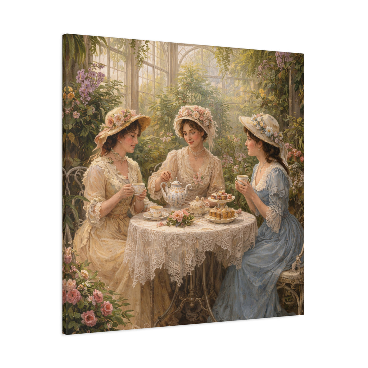 Vintage Ladies Tea Party Canvas Wall Art Print, Feminine Wall Hanging Decor, Victorian 1800's Ladies, Home Decor, Gift for Her, Elegant Art