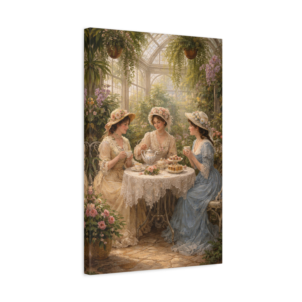 Vintage Ladies Tea Party Canvas Wall Art Print, Feminine Wall Hanging Decor, Victorian 1800's Ladies, Home Decor, Gift for Her, Elegant Art