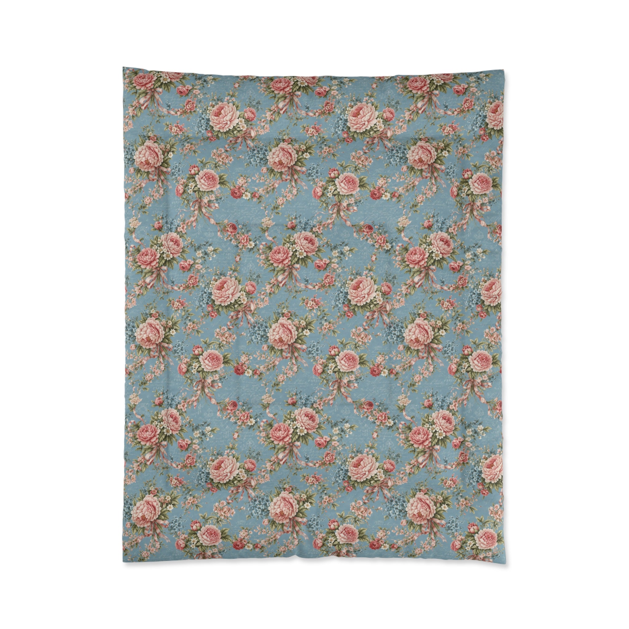 Chateaucore Dusty Blue Pink Floral Comforter Set Floral Vintage Style Bedding Shabby Chic Victorian Queen King Twin French Romantic Bed