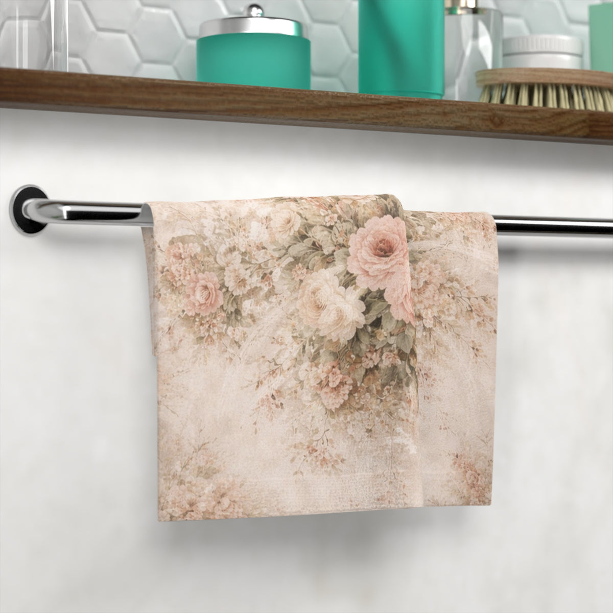 Blush Rose Garden Washcloth, Pink Vintage French Country Floral Wash Cloth, Romantic Shabby Chic Chateaucore Bathroom Decor