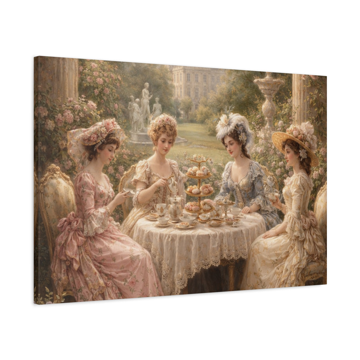Victorian Ladies Tea Party Canvas Wall Art Print, Feminine Wall Hanging Decor, Vintage 1800's Ladies, Home Decor, Gift for Her, Elegant Art