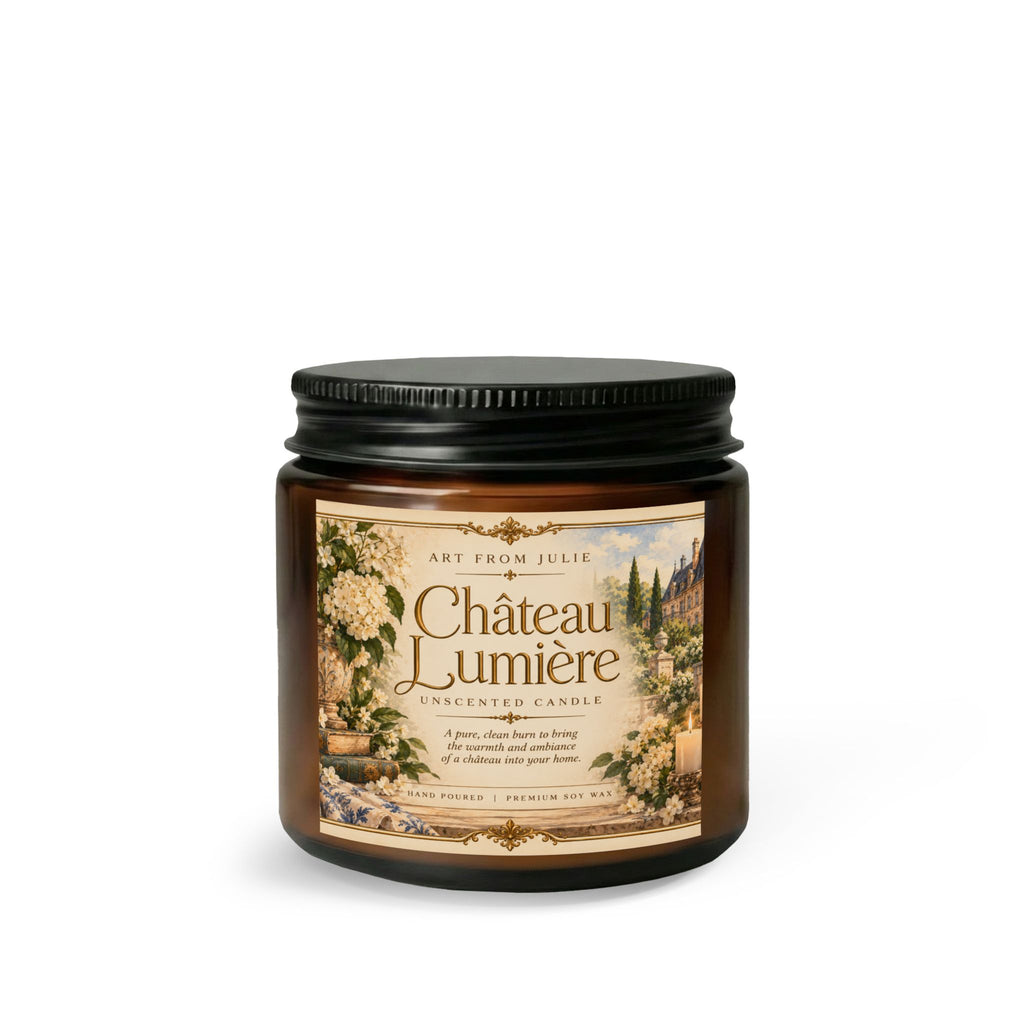 Château Lumière Unscented Candle Gift Set – French Country Soy Candle with Matte Black Wick Trimmer Amber Jar
