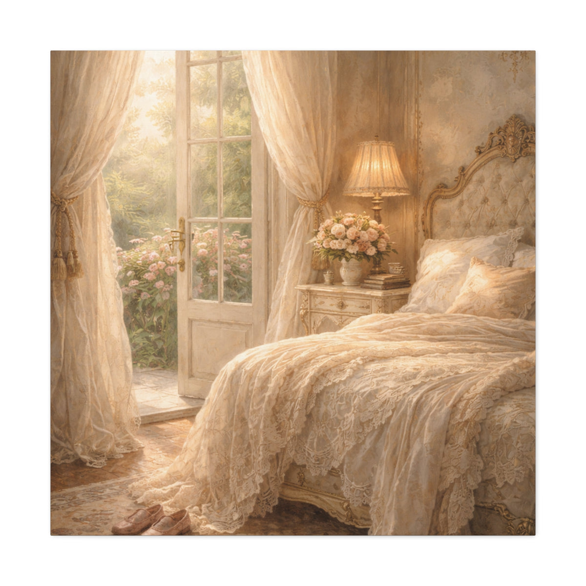Elegant French Bedroom Canvas Wall Art Print, Chateaucore Feminine Wall Hanging Decor, Shabby Chic Victorian Romantic Home Decor