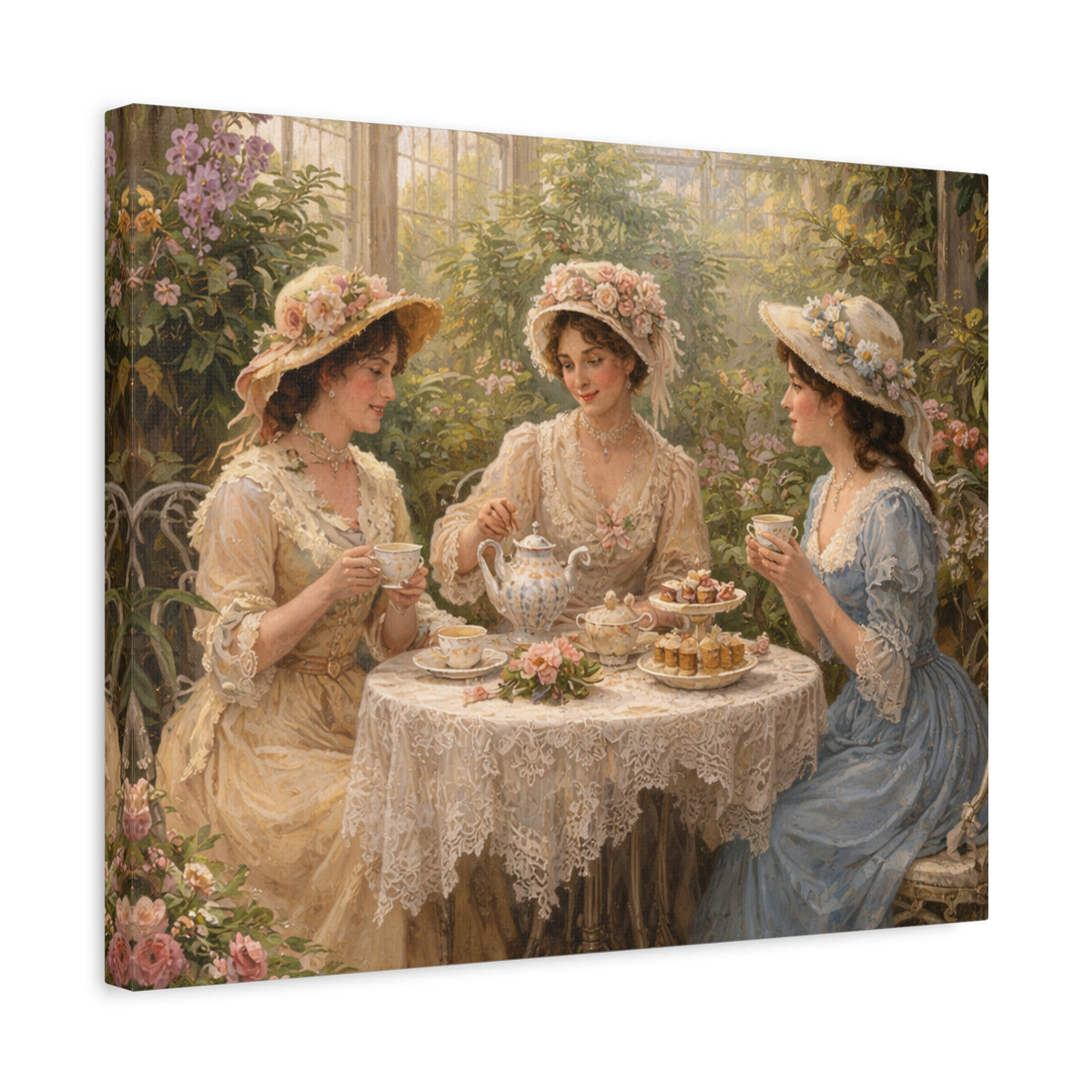 Vintage Ladies Tea Party Canvas Wall Art Print, Feminine Wall Hanging Decor, Victorian 1800's Ladies, Home Decor, Gift for Her, Elegant Art
