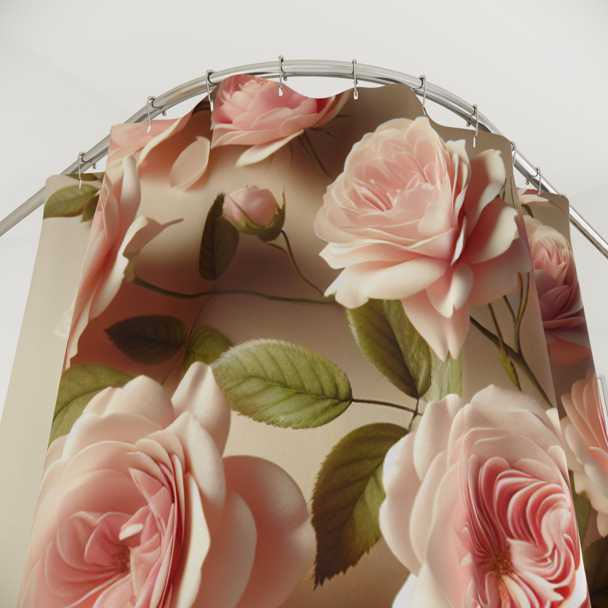 Pink Rose Shower Curtain – French Country Chateaucore Floral Bathroom Decor – Romantic Shabby Chic 71×74
