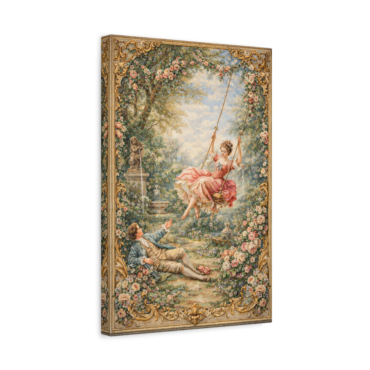Victorian Lady on a Swing Canvas Wall Art Print, Rococo Wall Hanging Decor, Vintage Ladies, French Country Shabby Chic Decor, Home Wedding Gift