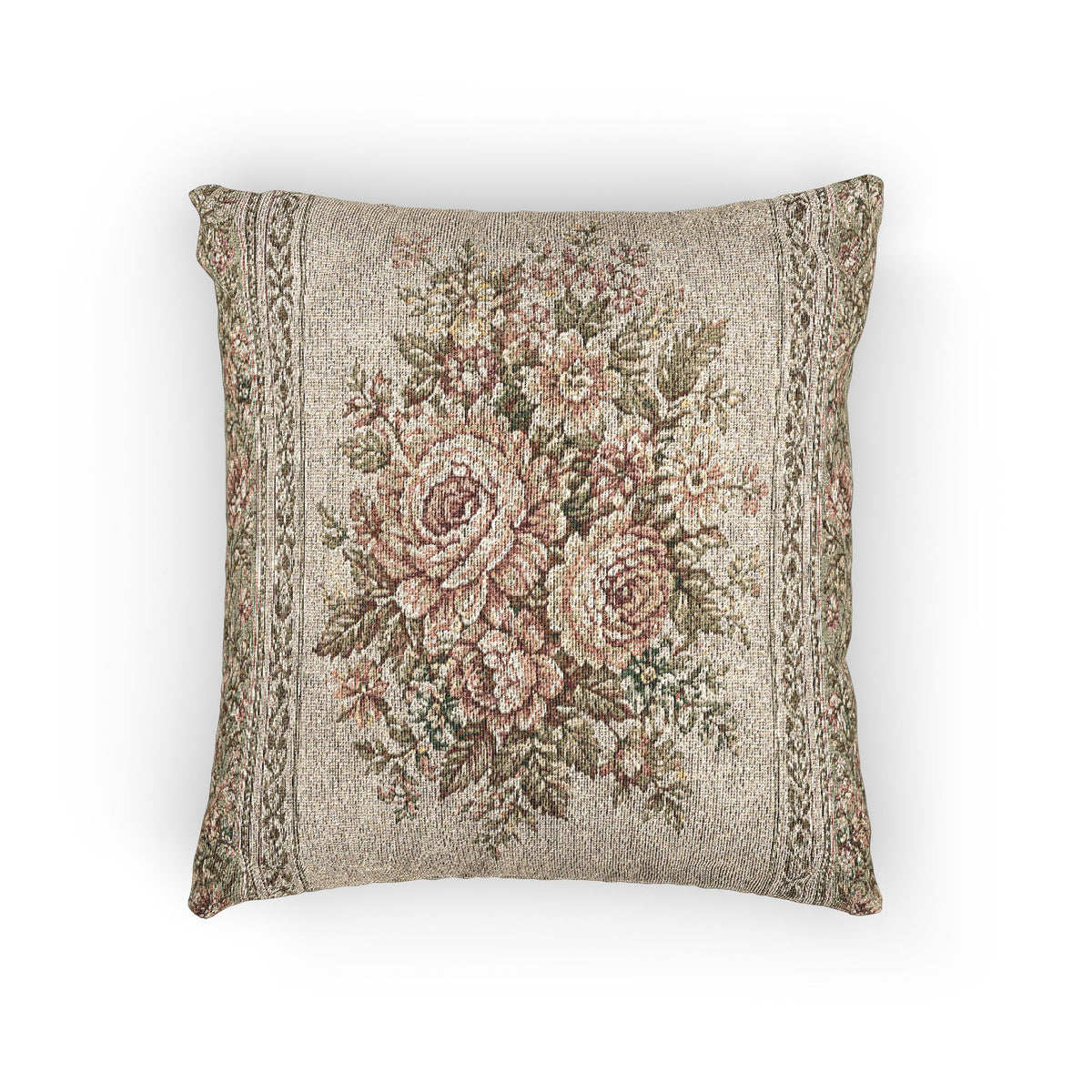 Antique Style Rose Woven Pillow and Cover, Vintage French Country Throw Pillow, Victorian Gift for Wedding Housewarming, Chateaucore Layering Decor
