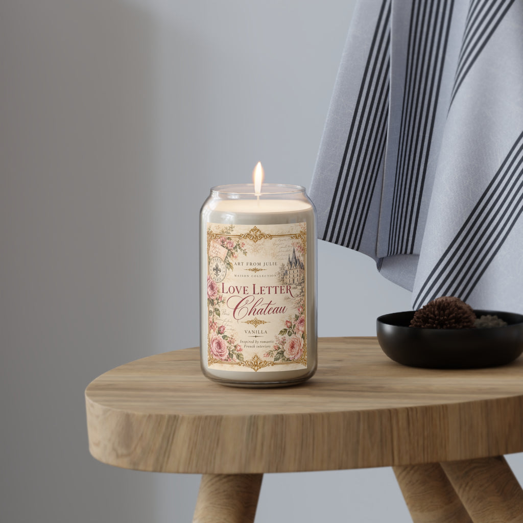 Vanilla 'Love Letter Chateau' Scented Soy Candle — 13.75oz Pink Rose Castle Decor