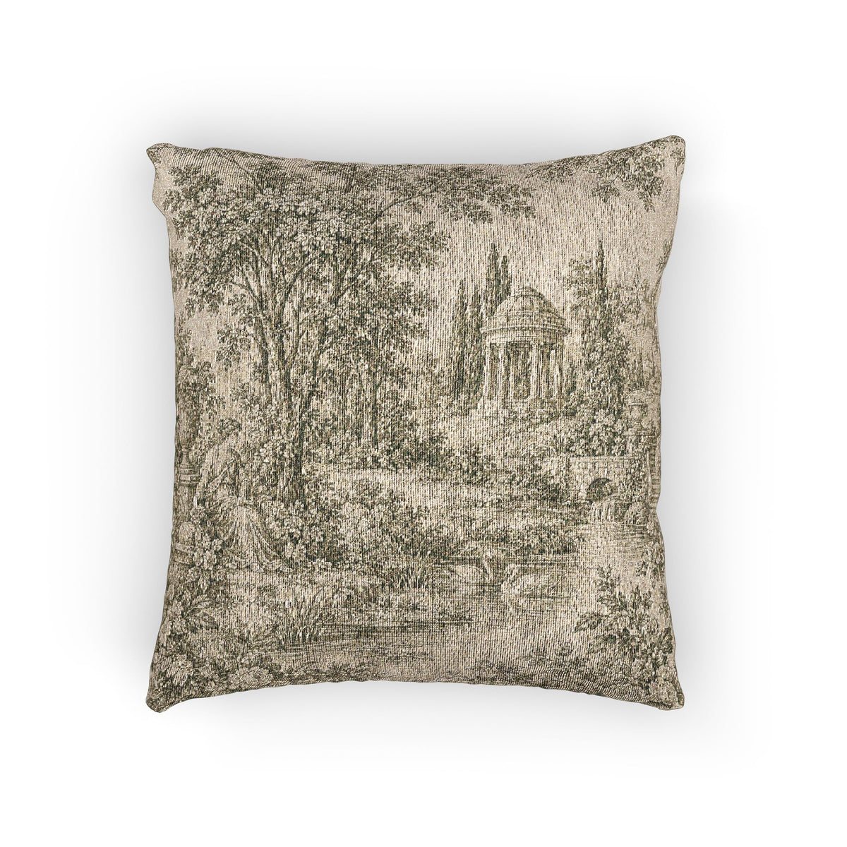 Vintage French Toile Garden Woven Pillow with Insert – Textured Sage Green Pastoral Landscape, Chateaucore Tapestry Accent Pillow