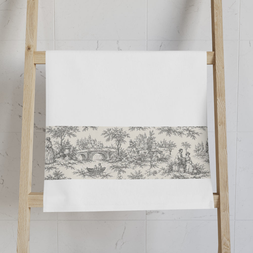 Nickel Gray and White Toile de Jouy Hand Towel, French Country Bathroom Decor, Victorian Shabby Chic Wedding Gift