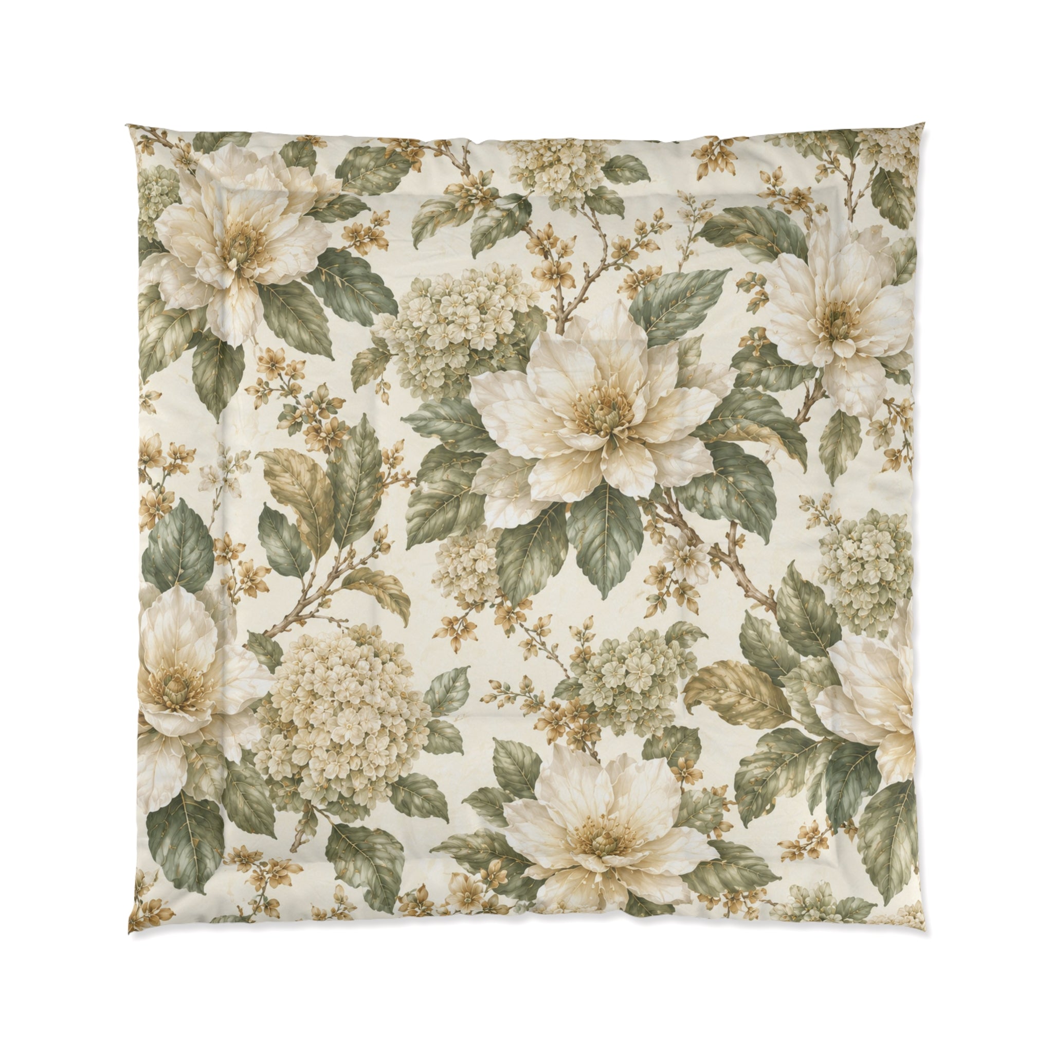 Chateaucore Ivory Sage Green Magnolia Comforter Set Floral Vintage Style Bedding Shabby Chic Victorian Queen King Twin French Romantic Bed