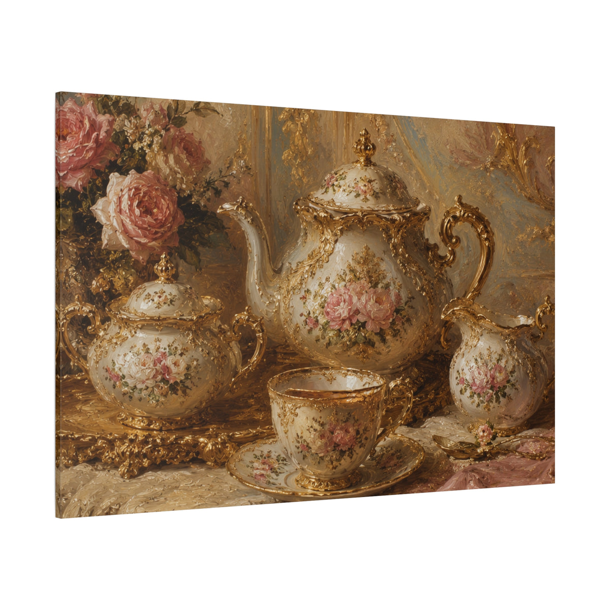 Rococo Tea Set Canvas Wall Art Print, Feminine Wall Hanging Decor, Mary Antoinette Royalty, Home Decor, Dining Room Elegant Art, Home Gift