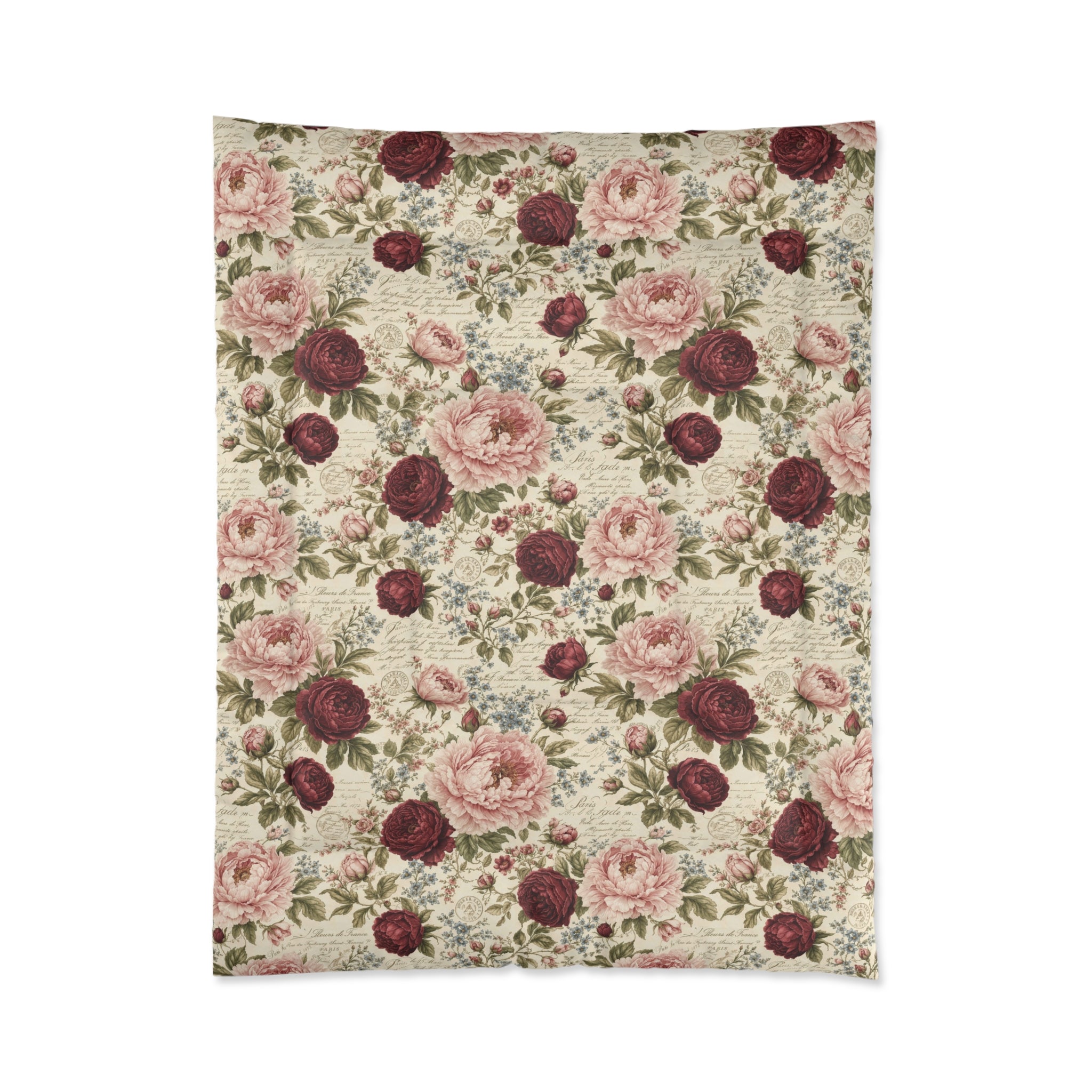 Chateaucore Soft Pink Burgundy Peonies Floral Comforter Set Floral Vintage Style Bedding Shabby Chic Victorian Queen King Twin French Romantic Bed