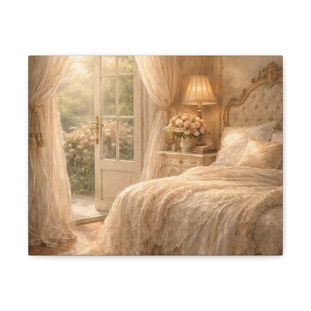 Elegant French Bedroom Canvas Wall Art Print, Chateaucore Feminine Wall Hanging Decor, Shabby Chic Victorian Romantic Home Decor