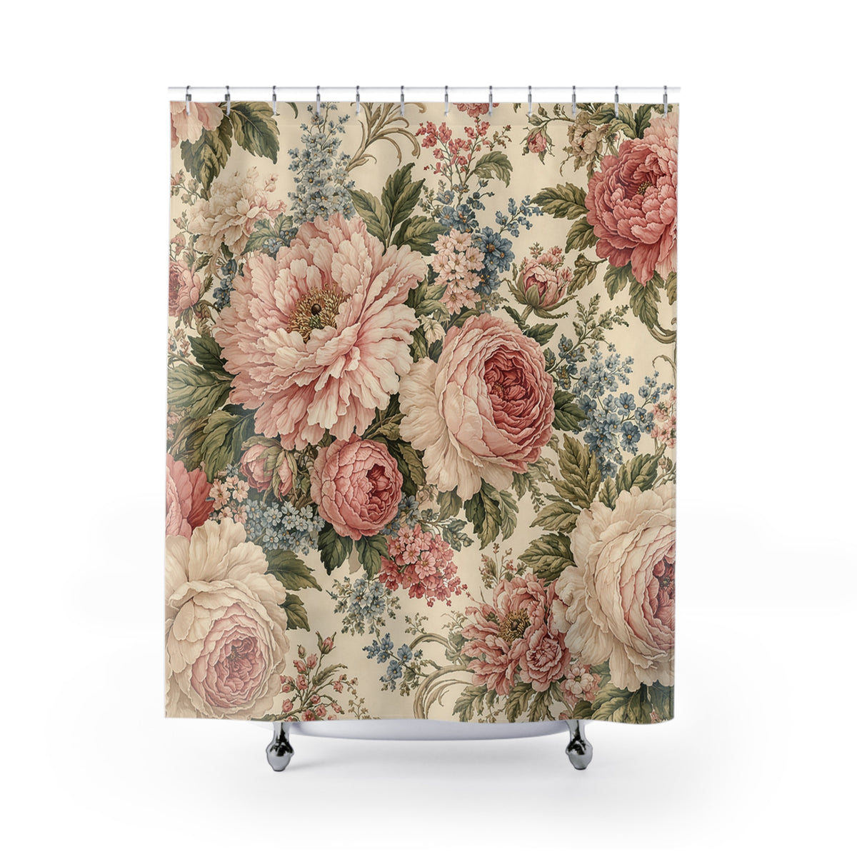 Pink Peonies Roses Floral Fabric Shower Curtain, Chateaucore Victorian Bathroom, French Country Cottage, Shabby Chic Bath Decor