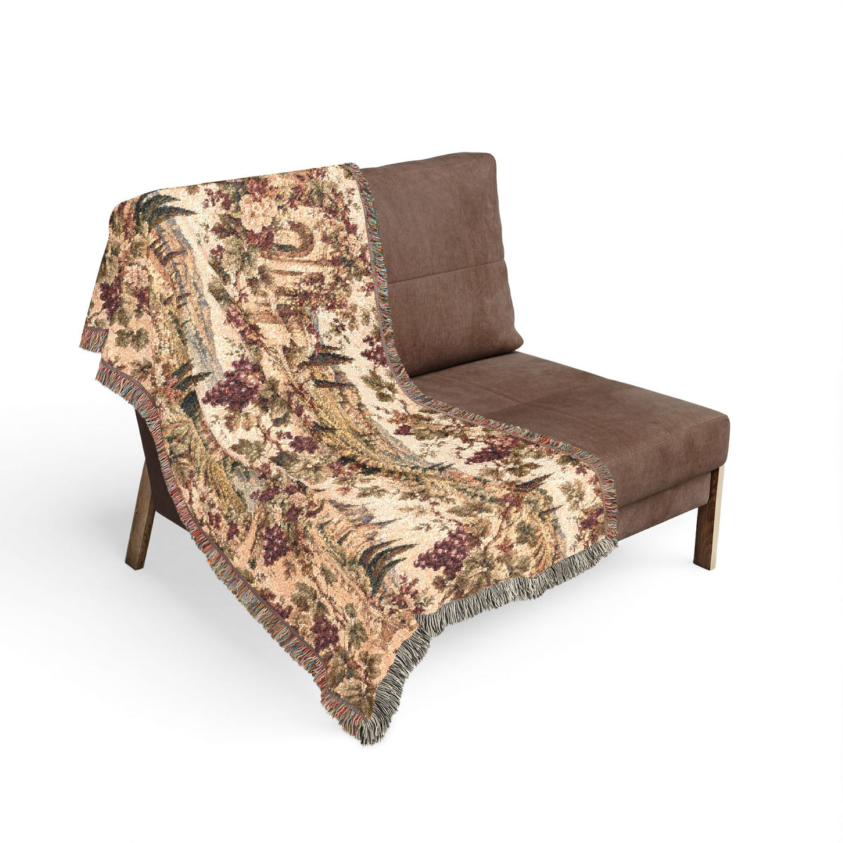 Burgundy French Vineyard Tapestry Woven Blanket – Chateau Garden Throw, Old World French Country Decor