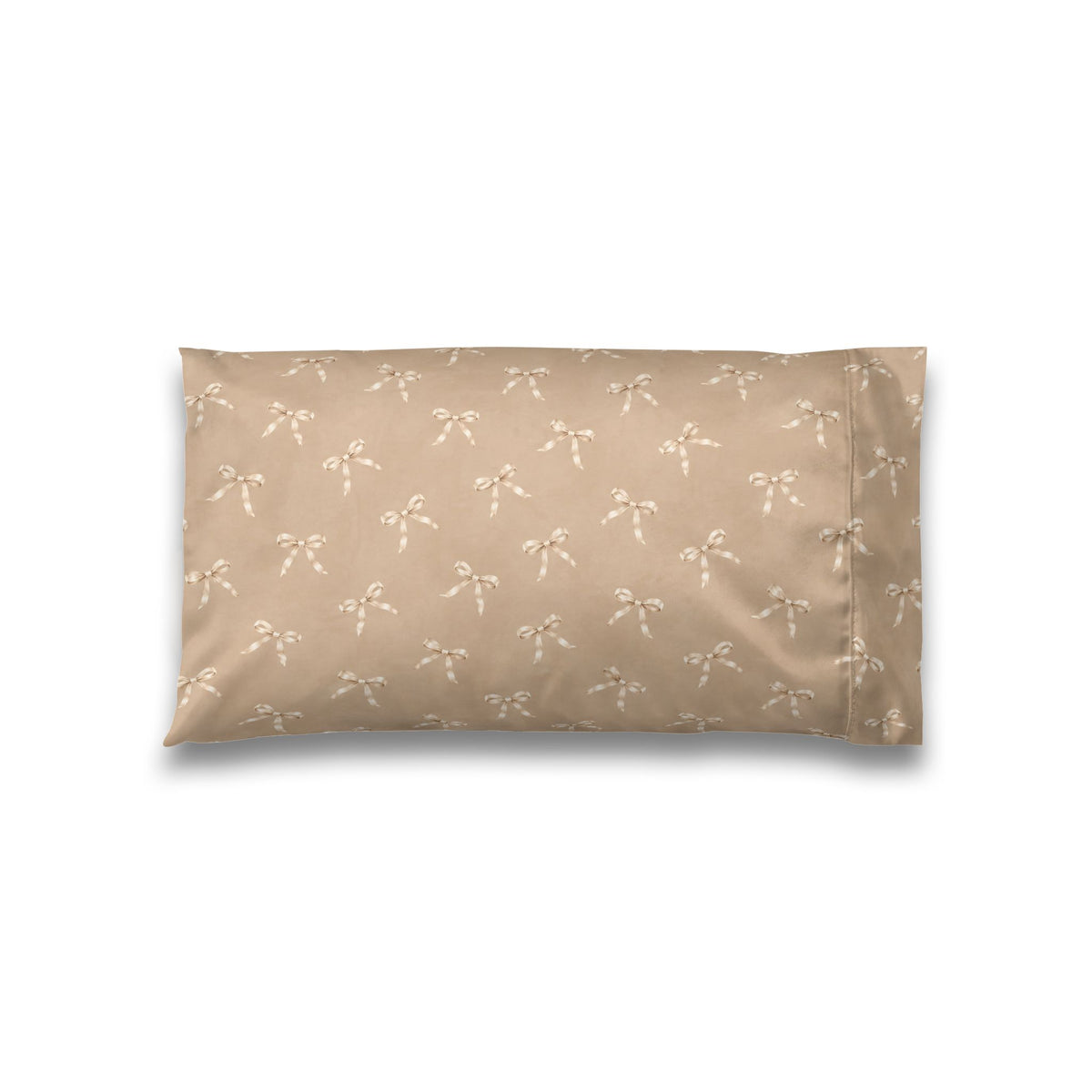 Champagne Petite Bow Satin Pillowcase – Elegant Coquette Pillow Cover, French Country Neutral Bedroom Decor
