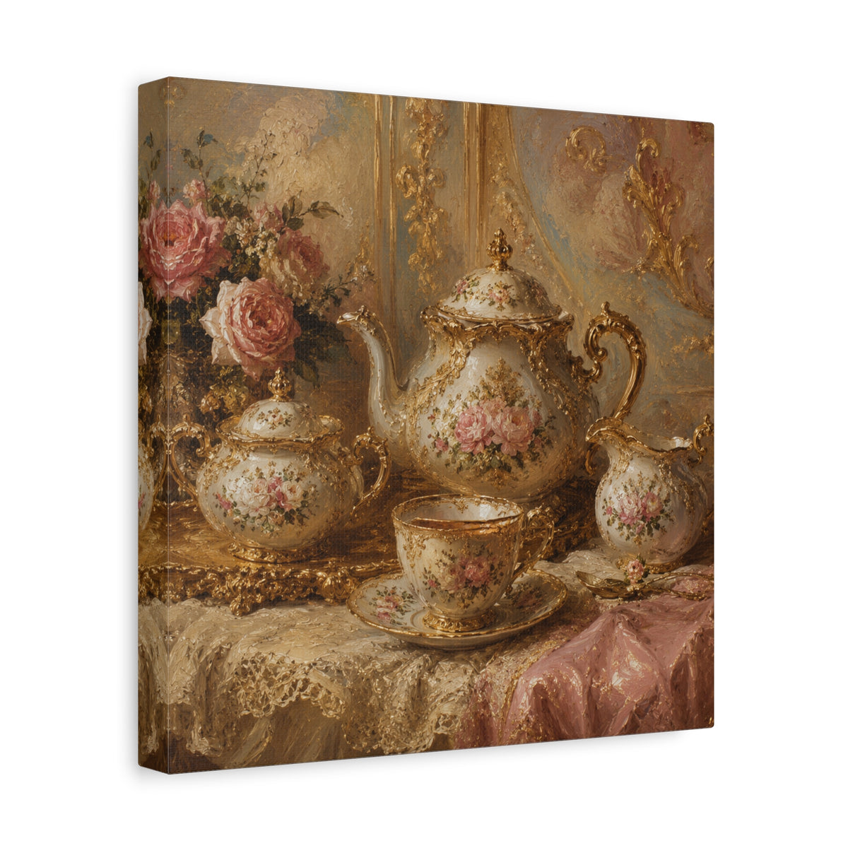 Rococo Tea Set Canvas Wall Art Print, Feminine Wall Hanging Decor, Mary Antoinette Royalty, Home Decor, Dining Room Elegant Art, Home Gift