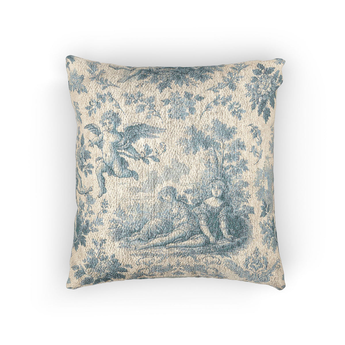 Blue Angel Toile de Jouy Woven Pillow with Cover, Vintage Chaateaucore, French Country Cherubs Throw Pillow, Victorian Gift Wedding Home Hostess Gift
