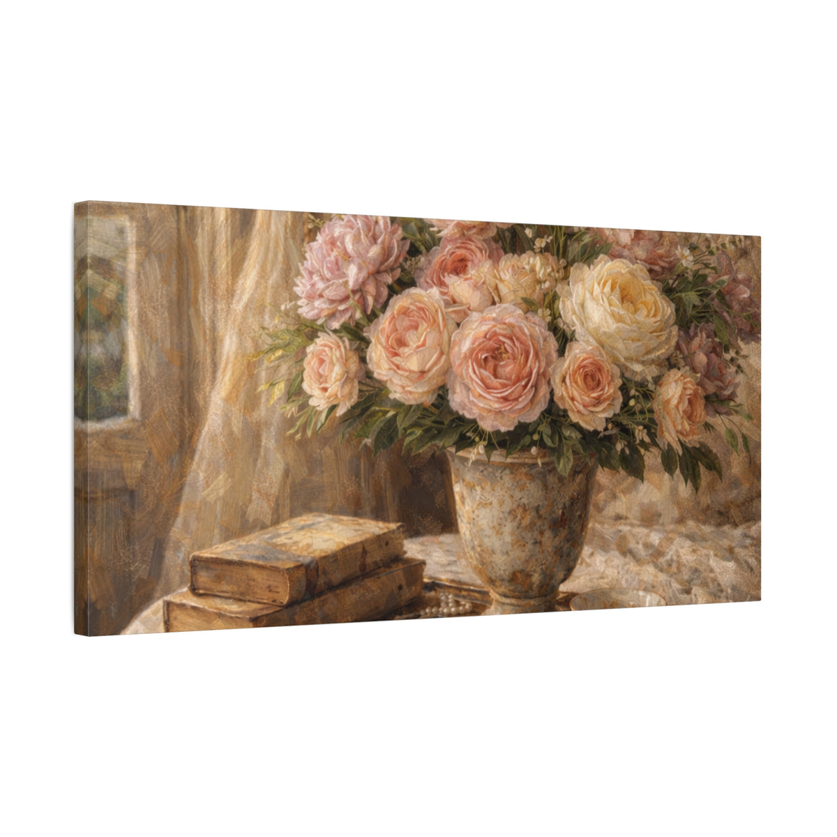 French Country Books Roses Canvas Wall Art Print, Chateaucore Floral Wall Hanging Decor, Victorian Romantic Home Decor, Gift Mom Grandma