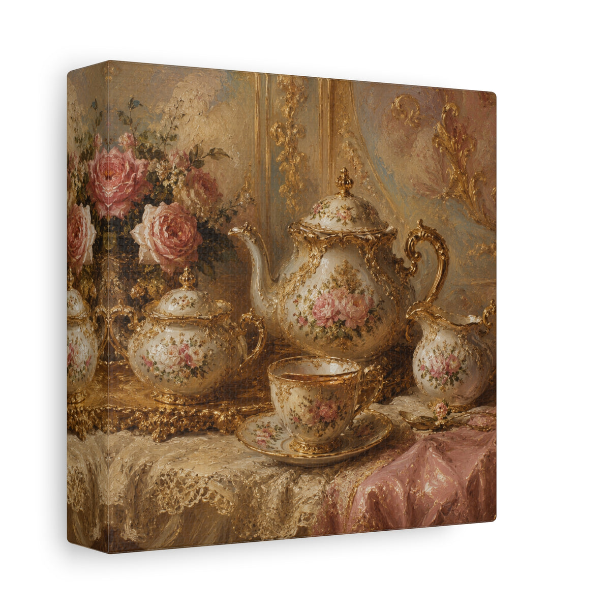 Rococo Tea Set Canvas Wall Art Print, Feminine Wall Hanging Decor, Mary Antoinette Royalty, Home Decor, Dining Room Elegant Art, Home Gift