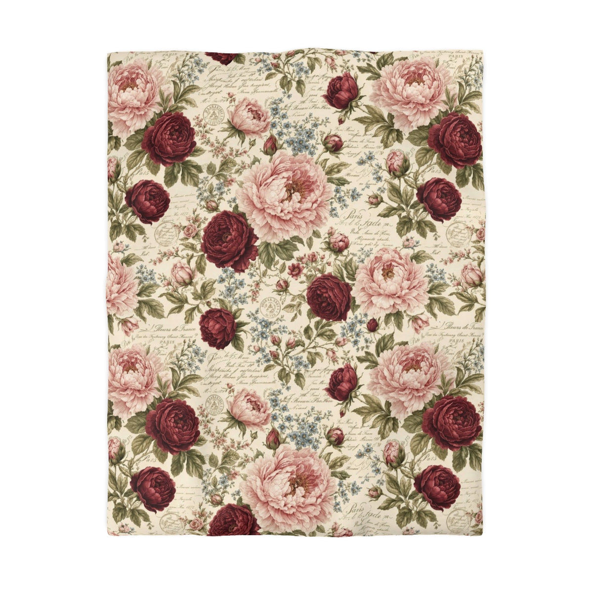 Chateaucore Soft Pink Burgundy Peonies Floral Comforter or Duvet Cover Set Floral Vintage Style Bedding Shabby Chic Victorian Queen French Romantic Bed