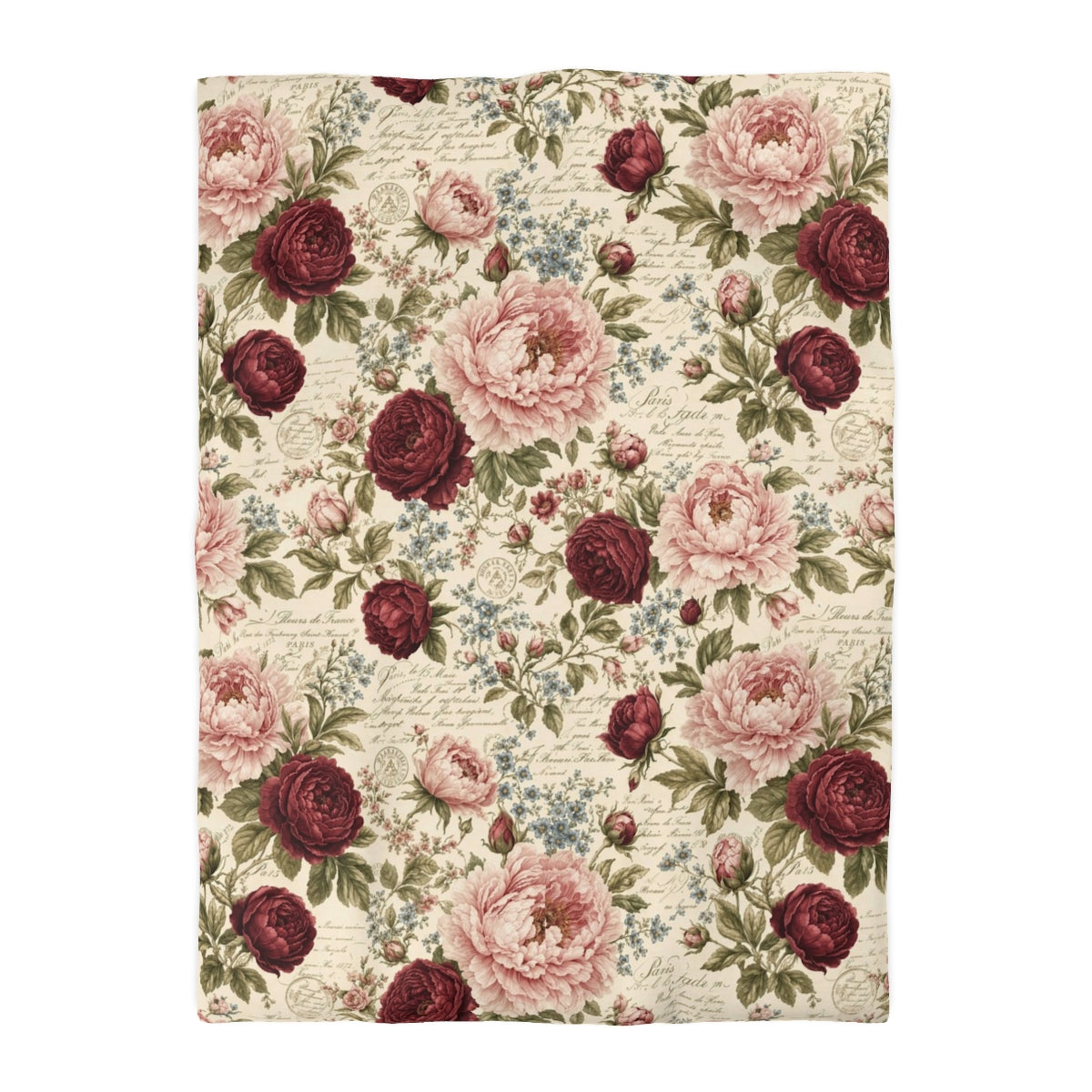 Chateaucore Soft Pink Burgundy Peonies Floral Comforter or Duvet Cover Set Floral Vintage Style Bedding Shabby Chic Victorian Queen French Romantic Bed