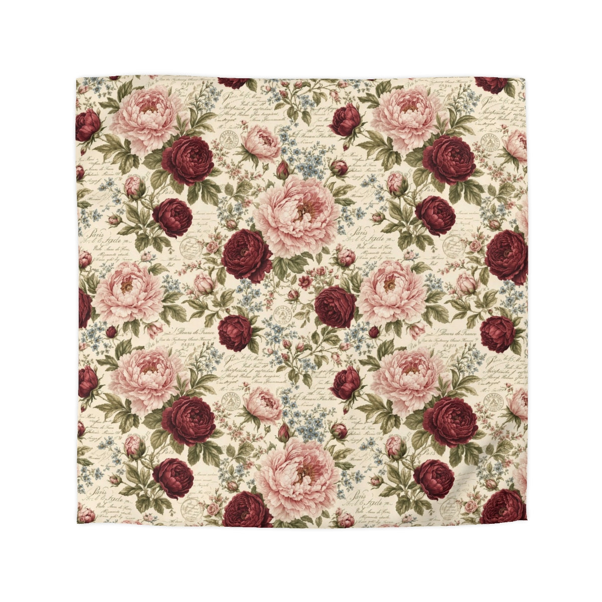 Chateaucore Soft Pink Burgundy Peonies Floral Comforter or Duvet Cover Set Floral Vintage Style Bedding Shabby Chic Victorian Queen French Romantic Bed