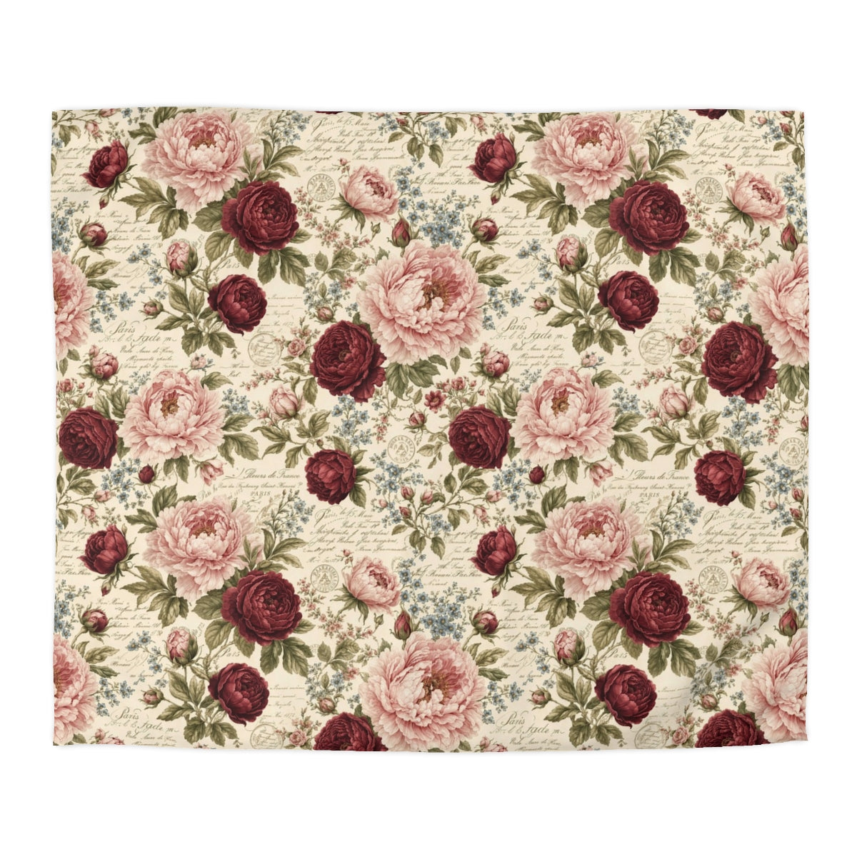 Chateaucore Soft Pink Burgundy Peonies Floral Comforter or Duvet Cover Set Floral Vintage Style Bedding Shabby Chic Victorian Queen French Romantic Bed