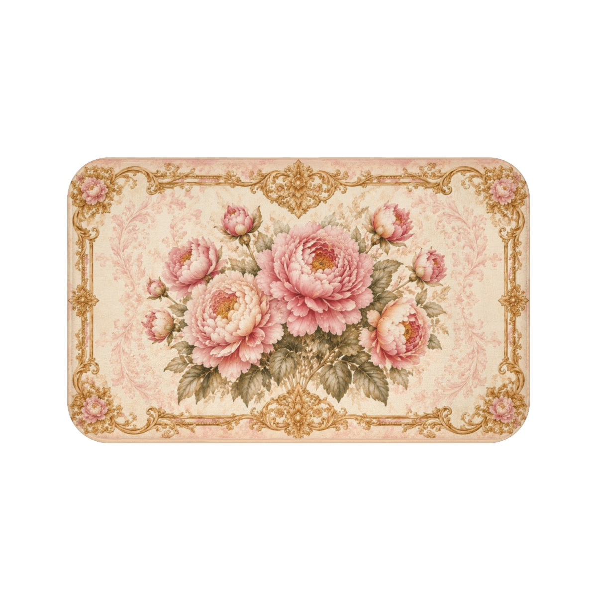 Victorian Pink Peony 5-Piece Bathroom Bundle – Shower Curtain, Memory Foam Bath Mats & Towel Set, French Country Chateaucore Decor