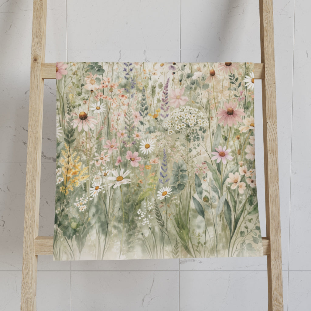 Watercolor Wildflower Meadow 5-Piece Bundle, Shower Curtain Bathmat Towels Set
