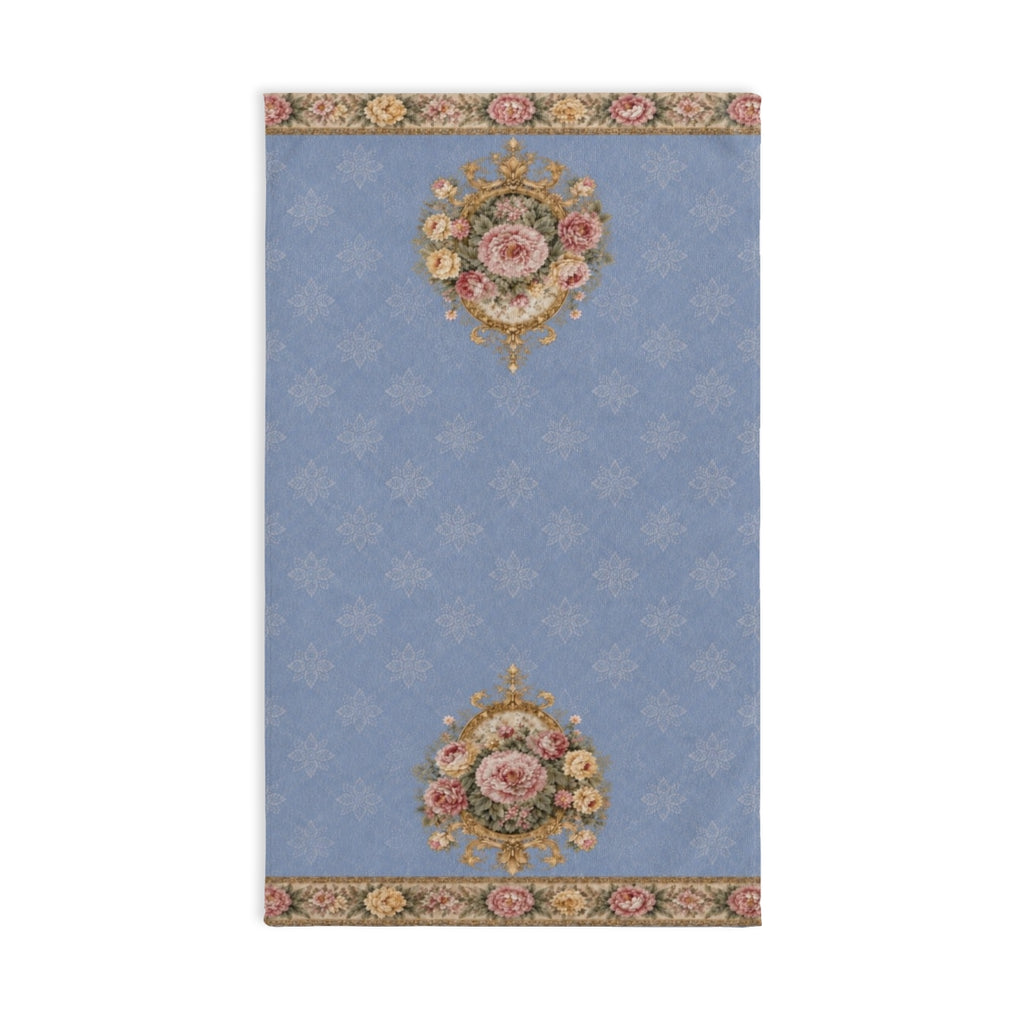 Dusty Blue Blush Bath 3-Piece Towel Set, Matching Roses Bouquet Gold Victorian Rococo Chateaucore Bathroom Accents