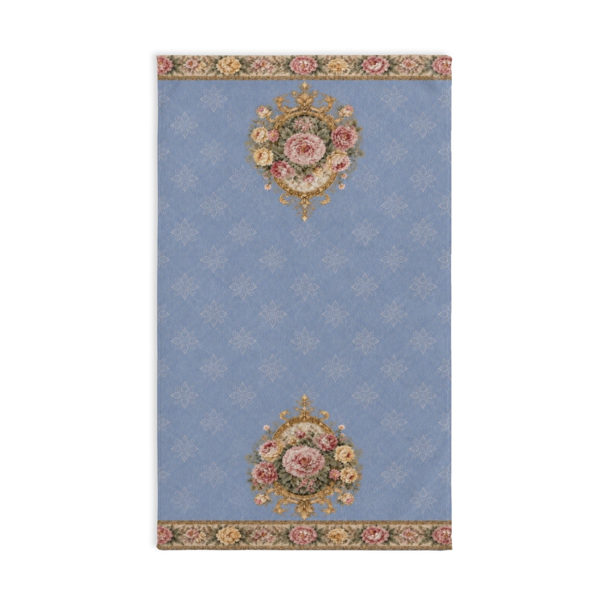 Dusty Blue Blush Bath 3-Piece Towel Set, Matching Roses Bouquet Gold Victorian Rococo Chateaucore Bathroom Accents
