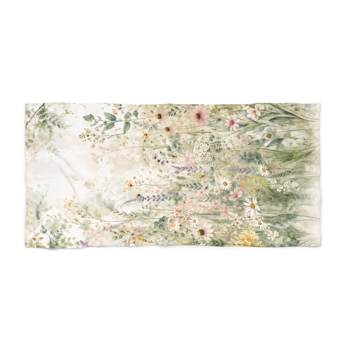 Watercolor Wildflower Meadow 3-Piece Towel Set, Oversized Bath Towel, Hand Towel & Washcloth, French Country Cottagecore Floral Decor