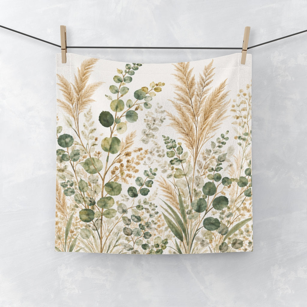 Eucalyptus & Pampas Grass Towel Set – Sage Green Botanical Bath, Hand & Wash Towels, Neutral Spa French Country Bathroom Decor