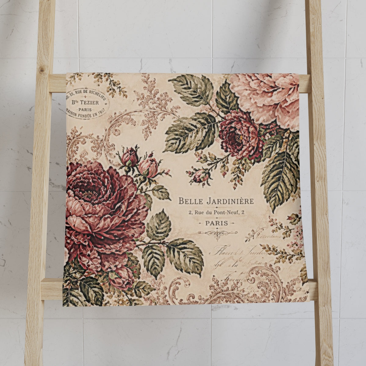 Vintage French Rose 3-Piece Towel Set – Burgundy & Blush Floral Bath, Hand & Wash Towels, Victorian Chateaucore French Country Decor