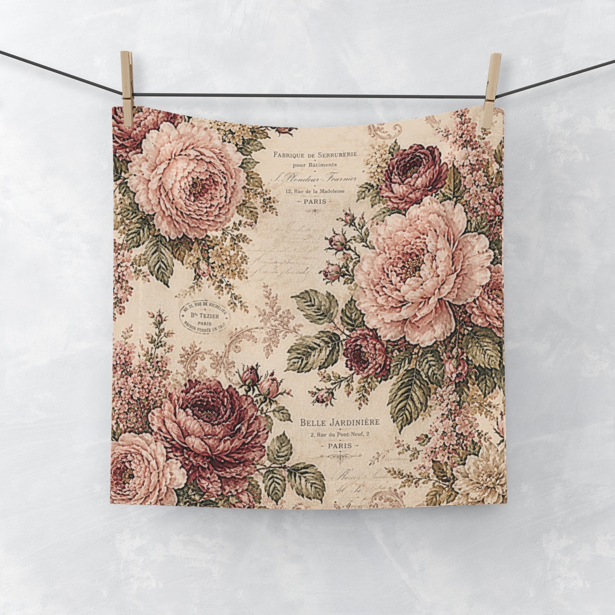 Vintage French Rose 3-Piece Towel Set – Burgundy & Blush Floral Bath, Hand & Wash Towels, Victorian Chateaucore French Country Decor