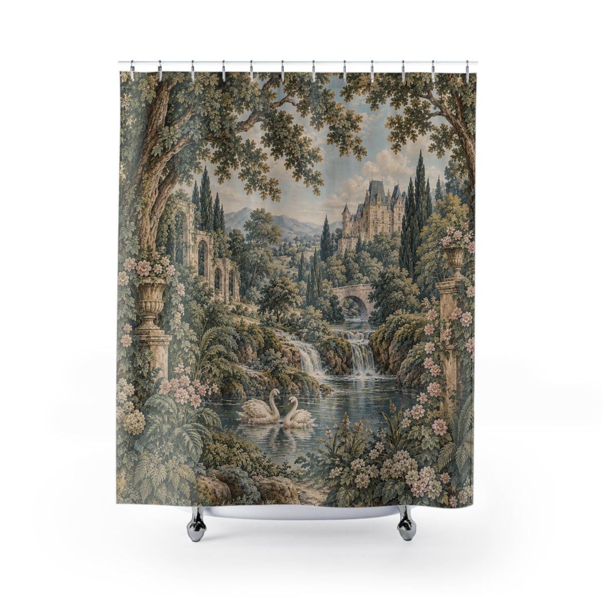 French Verdure 5-Piece Bathroom Set – Shower Curtain, Bath Mat & Matching Towels – Chateaucore French Country Decor