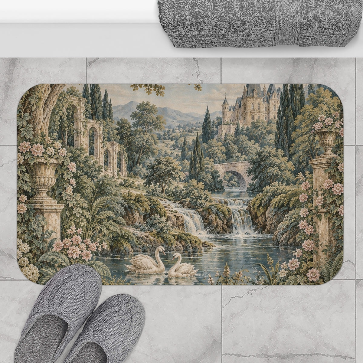 French Verdure 5-Piece Bathroom Set – Shower Curtain, Bath Mat & Matching Towels – Chateaucore French Country Decor