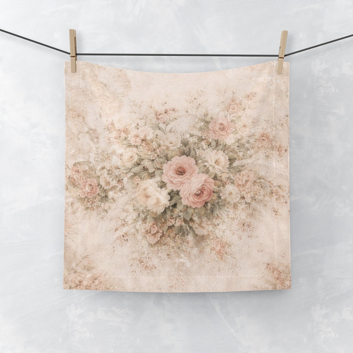 Blush Rose Towel 3-Piece Set – Large Bath Towel, Hand Towel Washcloth, Romantic Vintage French Country Chateaucore Floral Bathroom Decor