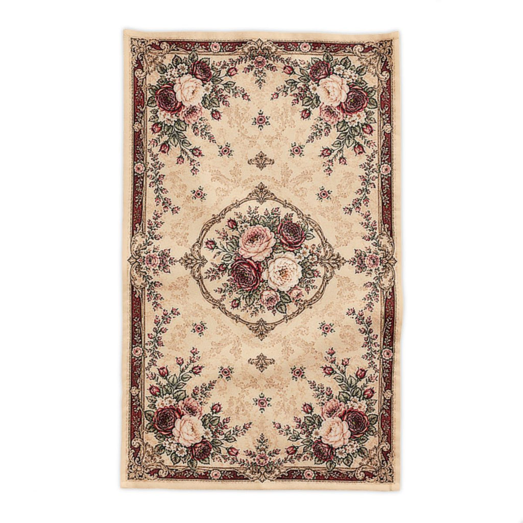 Victorian Burgundy Rose Medallion Tablecloth – 100% Cotton Twill, Cream Floral French Country Table Linen, 58x58 or 58x102