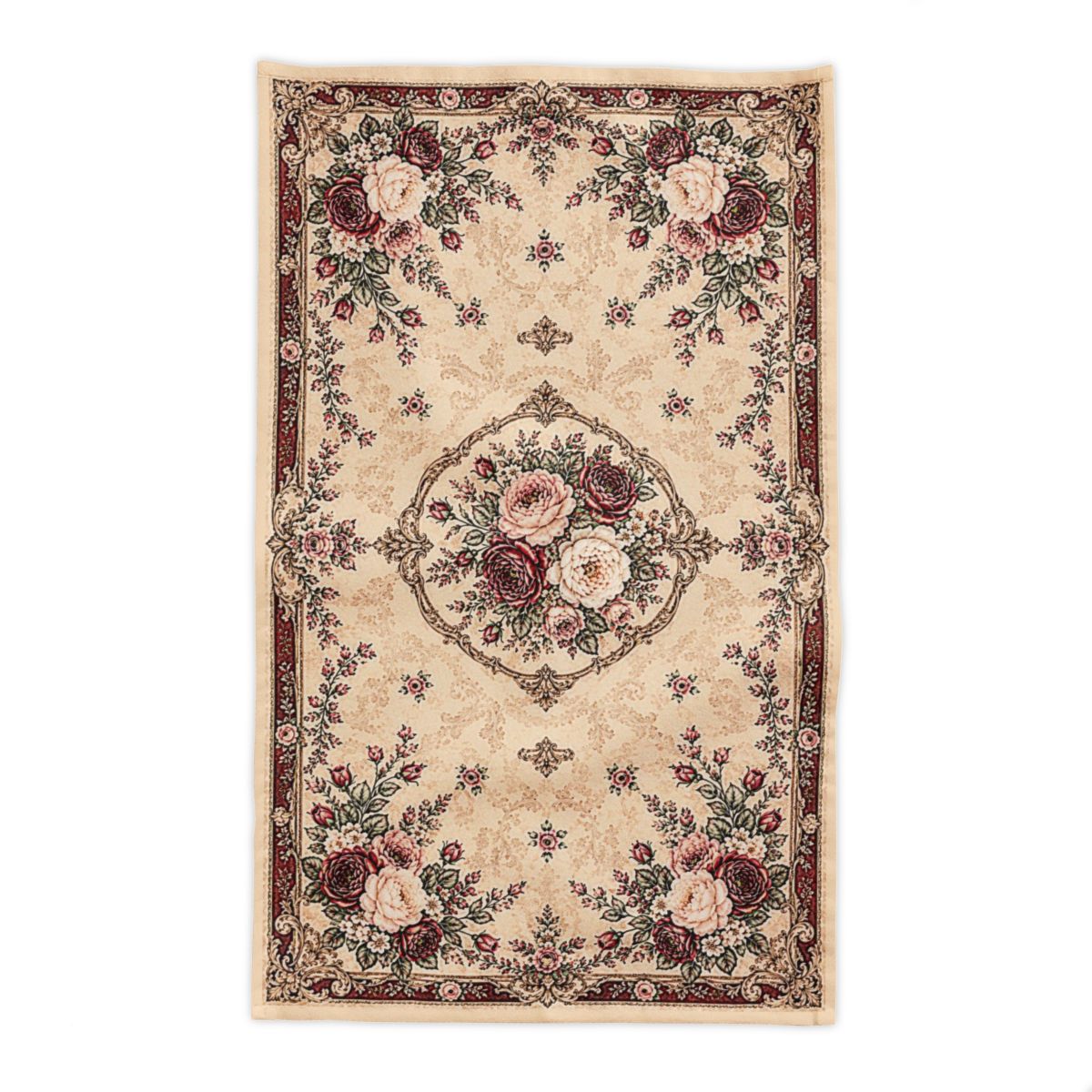 Victorian Burgundy Rose Medallion Tablecloth – 100% Cotton Twill, Cream Floral French Country Table Linen, 58x58 or 58x102