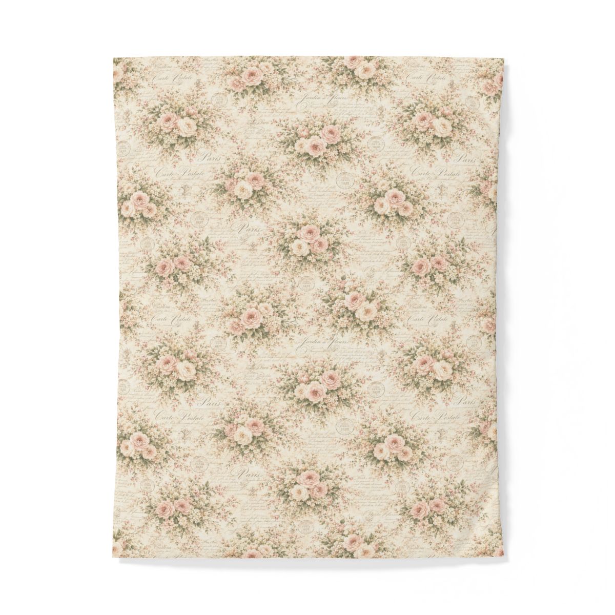 Love Letter Chateau, Ivory Blush Rose French Script Comforter Set, Romantic Chateaucore Victorian Floral Bedding