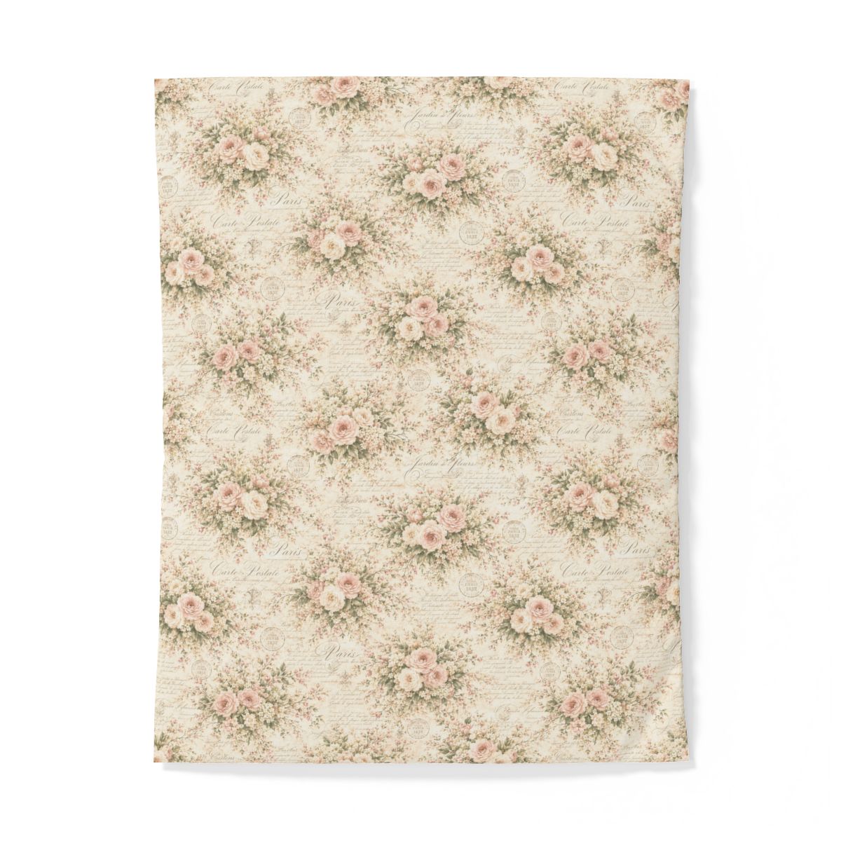 Love Letter Chateau, Ivory Blush Rose French Script Comforter Set, Romantic Chateaucore Victorian Floral Bedding