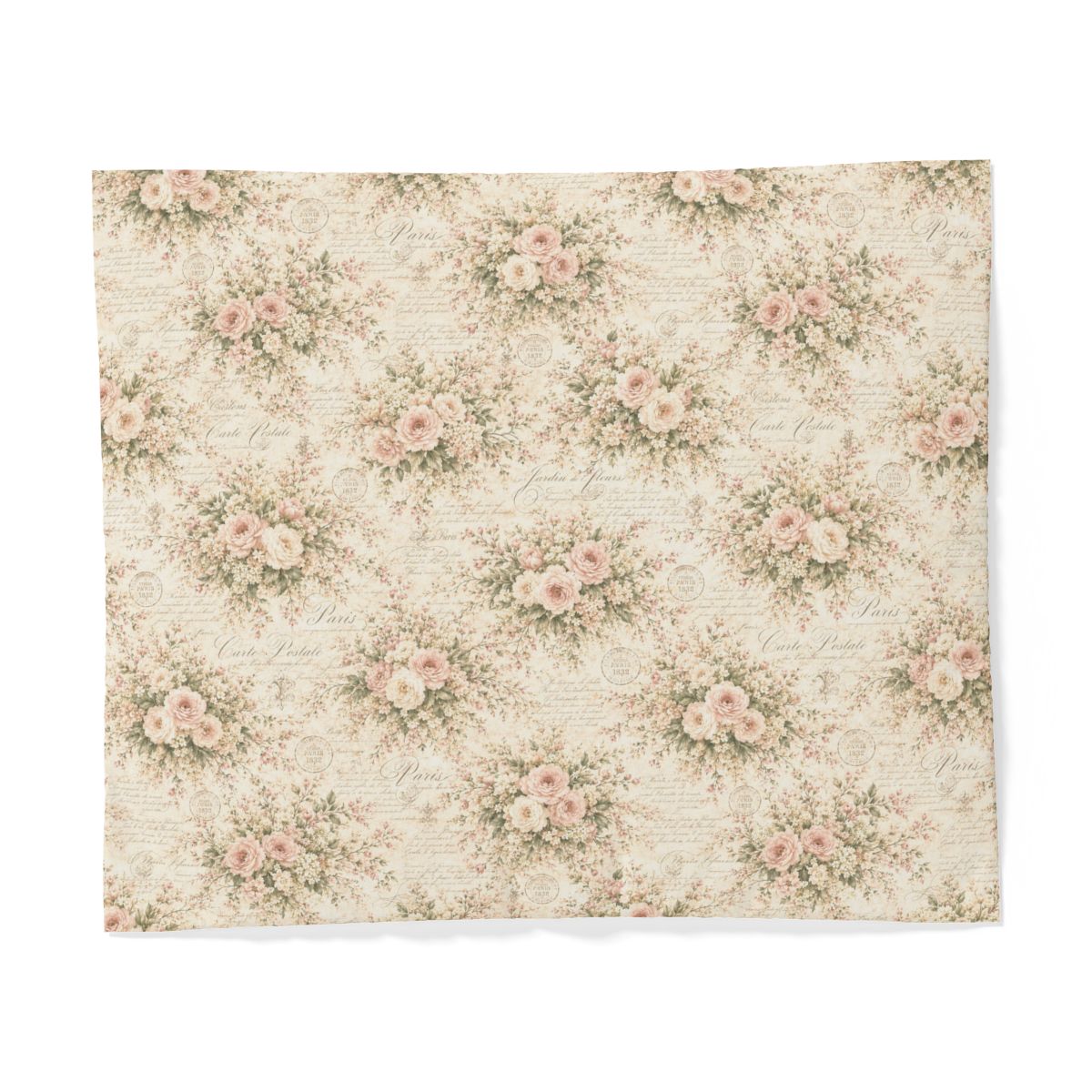Love Letter Chateau, Ivory Blush Rose French Script Comforter Set, Romantic Chateaucore Victorian Floral Bedding